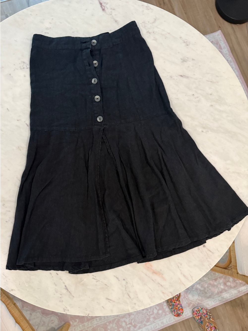 Free people Black Button-Front Flared Linen Blend Skirt 🖤